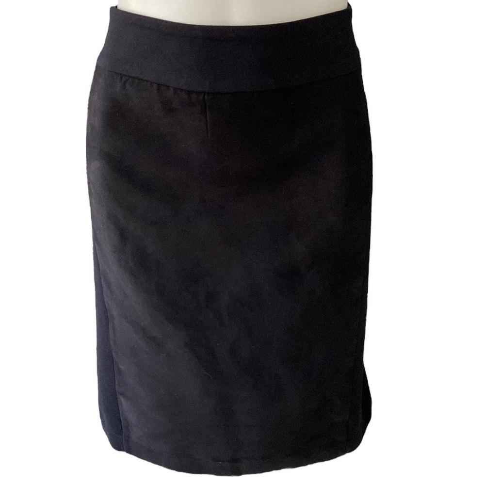 Black Faux Suede Paneled Liz Claiborne Career Pencil Skirt